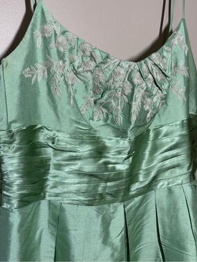 Mint Green 100% Silk Cocktail Dress with Embroidered Bodice